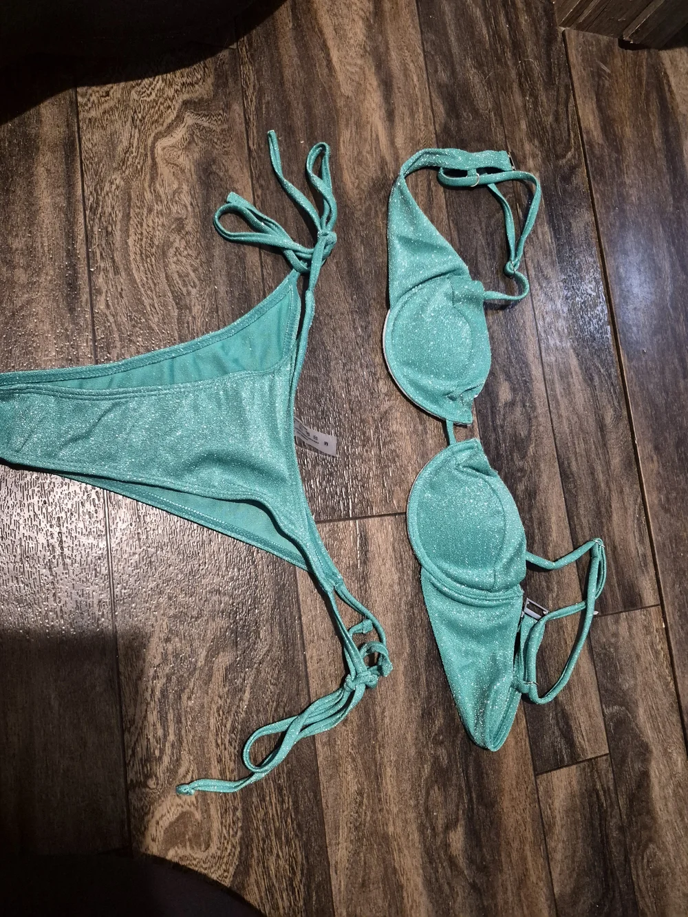 Shimmery Teal Tie-Side Bikini Set - Women's Swim